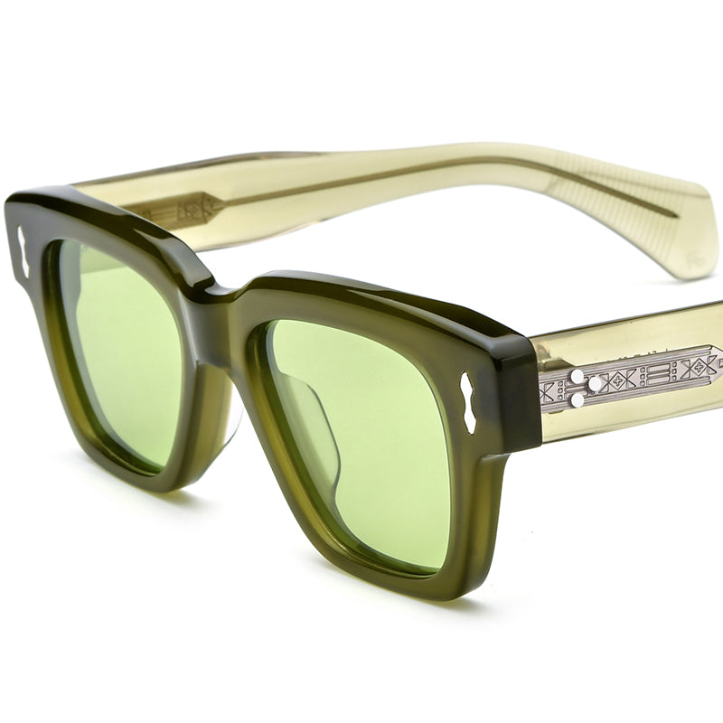 Vintage Square Acetate Polarized Mirrored Sunglasses UV400 - Green Green Lens - MCROONS