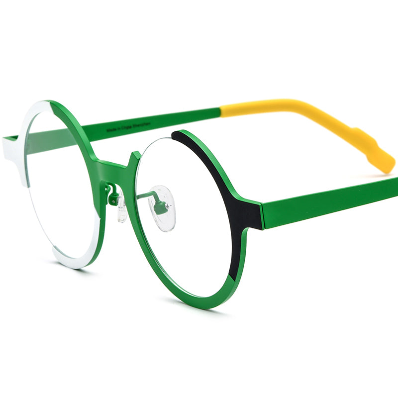 Colourful Titanium Semi-Rimless Round Optical Glasses Retro - Matte Green - MCROONS