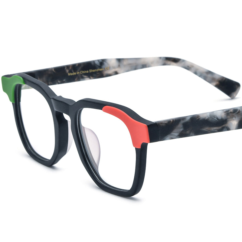 Vintage Multicolour Square Matte Acetate Optical Glasses Frame - Matte Black - MCROONS