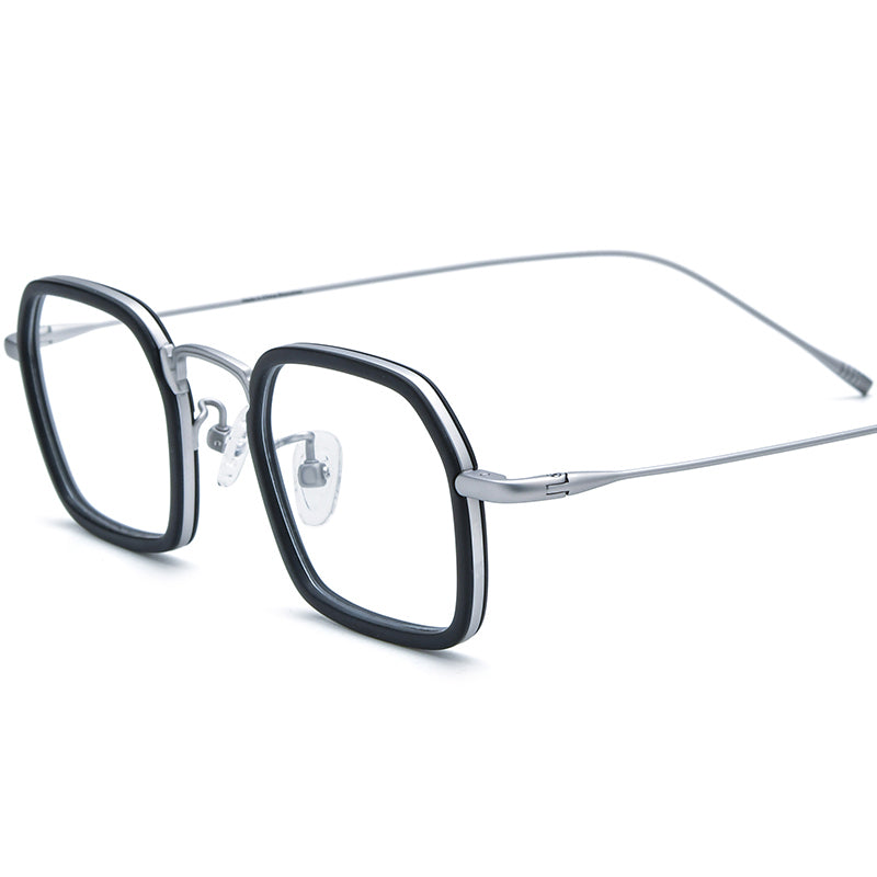 Retro Acetate Titanium Square Optical Glasses - Silver - MCROONS