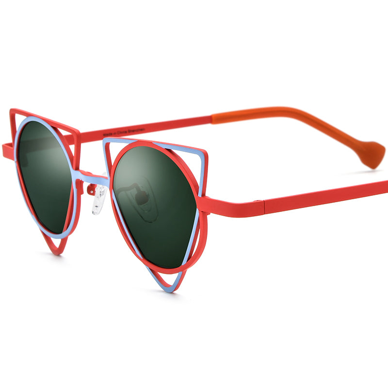 Asymmetric Titanium Polarised Sunglasses Fashion - Blue Red - MCROONS