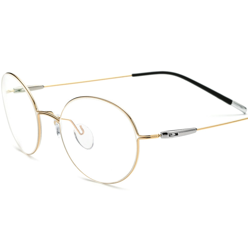 Designer Screwless Titanium Round Optical Glasses - Gold - MCROONS