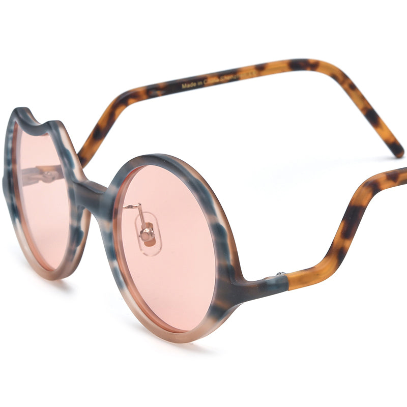 Retro Irregular Round Matte Acetate Polarized Sunglasses UV400 - Matte Leopard Pink Lens - MCROONS
