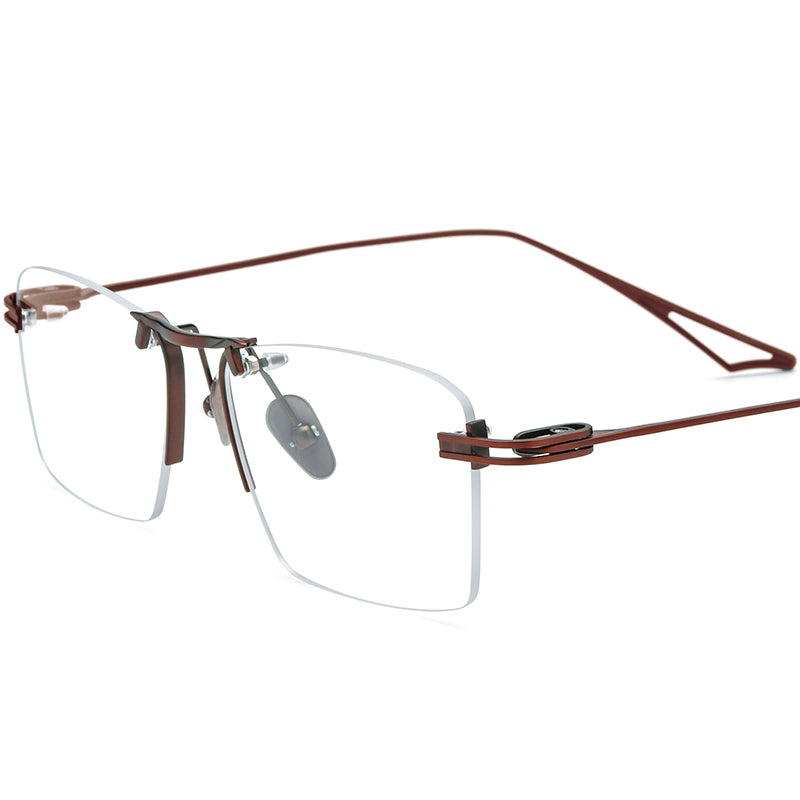 Ultralight Rimless Titanium Square Glasses - Brown - MCROONS