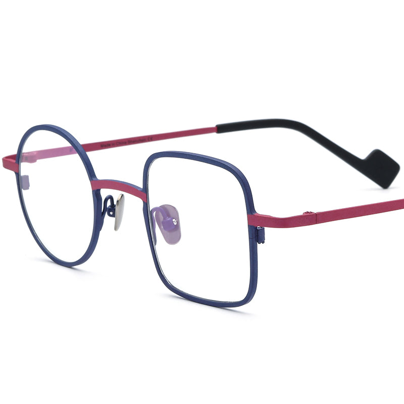 Titanium Geometric Optical Glasses Frame Retro Fashion - Blue Red - MCROONS