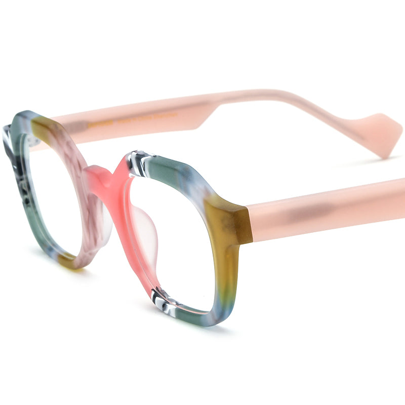 Retro Square Matte Acetate Optical Glasses Frame - Pink - MCROONS