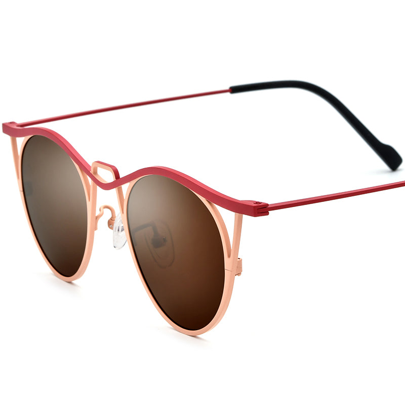 Vintage Titanium Cat Eye Polarized Sunglasses - Red Orange Brown Lens - MCROONS