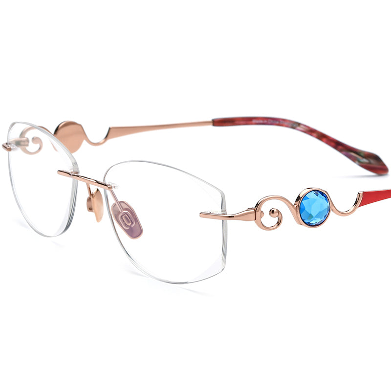 Titanium Rimless Optical Glasses Frame Diamond Trim - MCROONS - Rose Gold