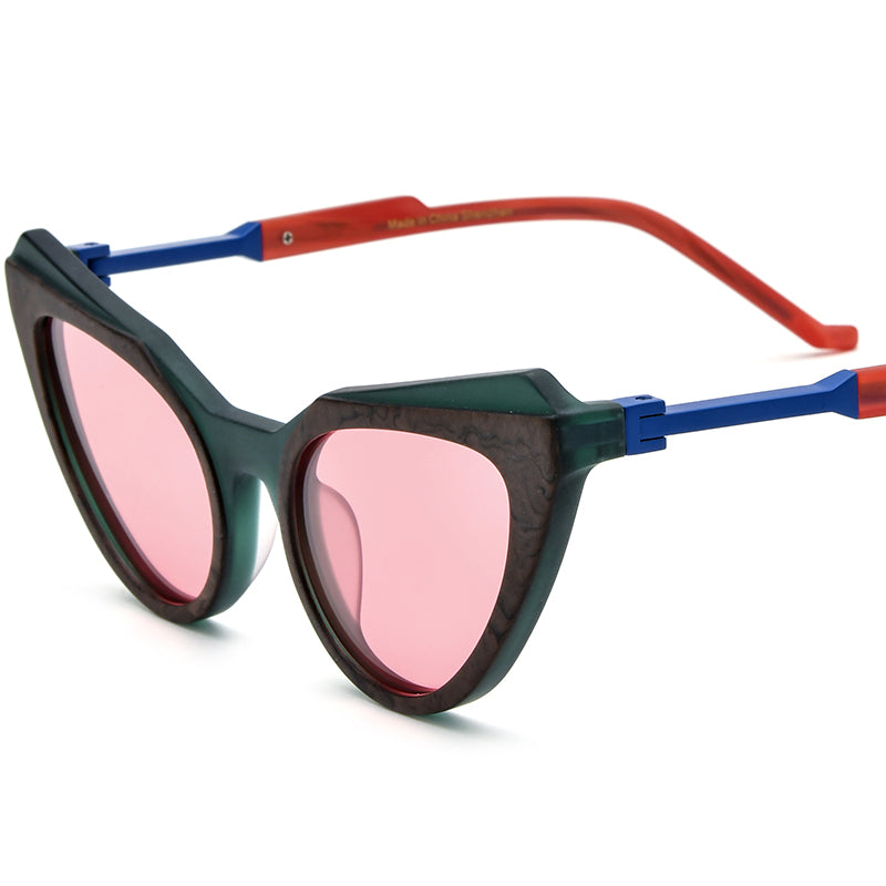 Retro Matte Acetate Polarised Cat Eye Sunglasses UV400 - Green - MCROONS