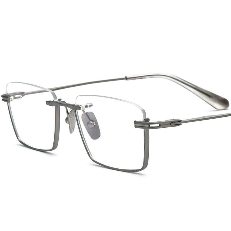 Rimless Square Titanium Optical Glasses Frame - Gray - MCROONS