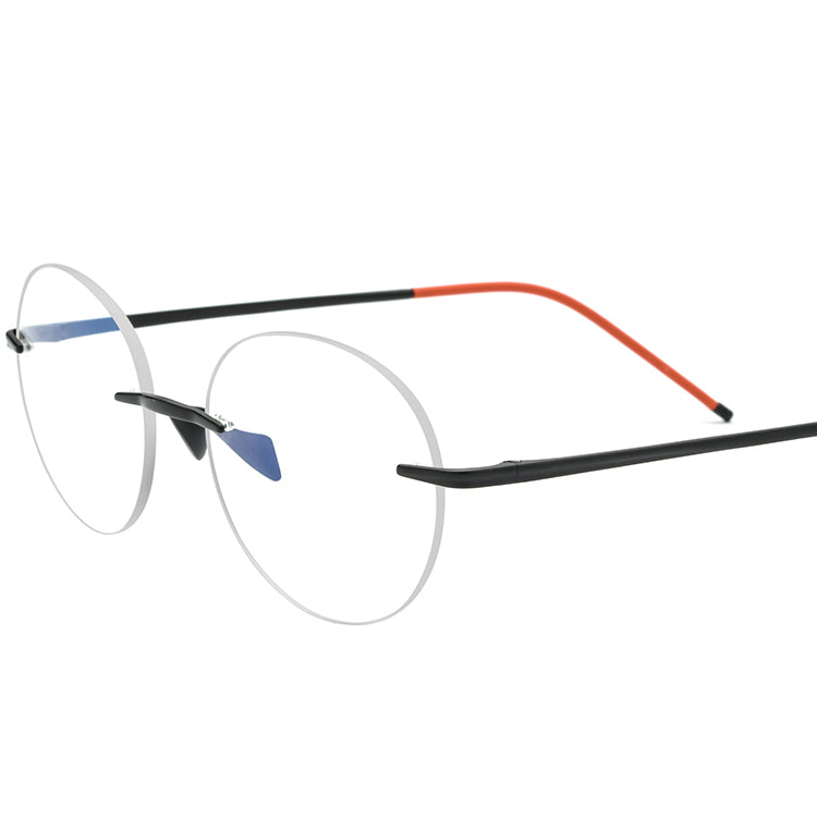 Rimless Titanium Round Optical Glasses Frame - Black - MCROONS