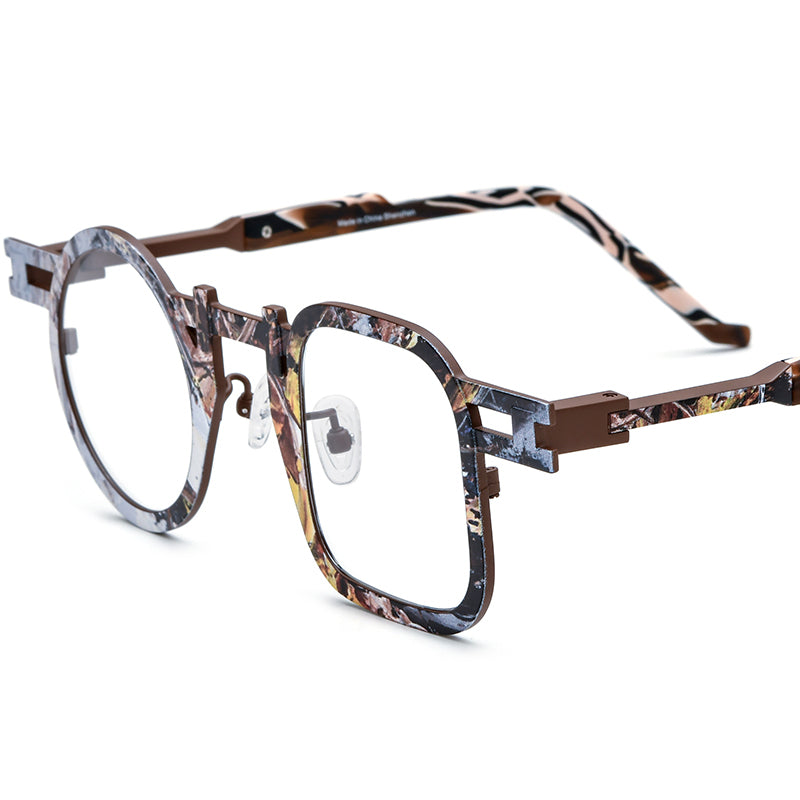 Colourful Print Titanium Square Optical Glasses Frame - Brown - MCROONS