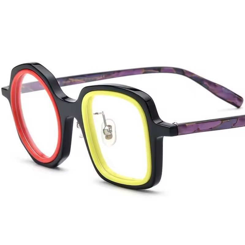 Retro Irregular Acetate Optical Glasses Frame - Black - MCROONS