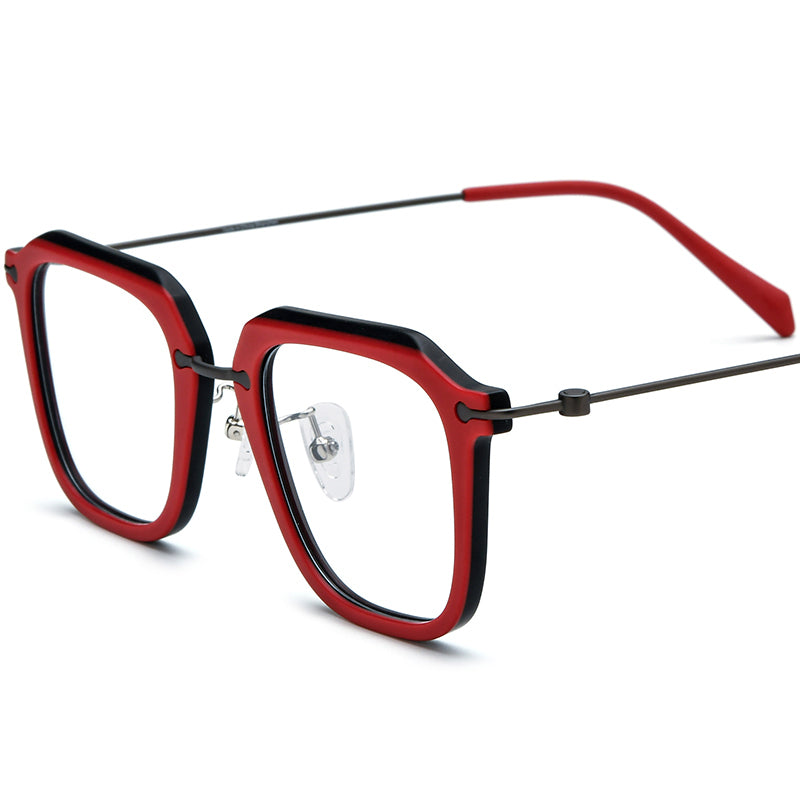 Vintage Retro Square Acetate Optical Glasses Frame - Red - MCROONS