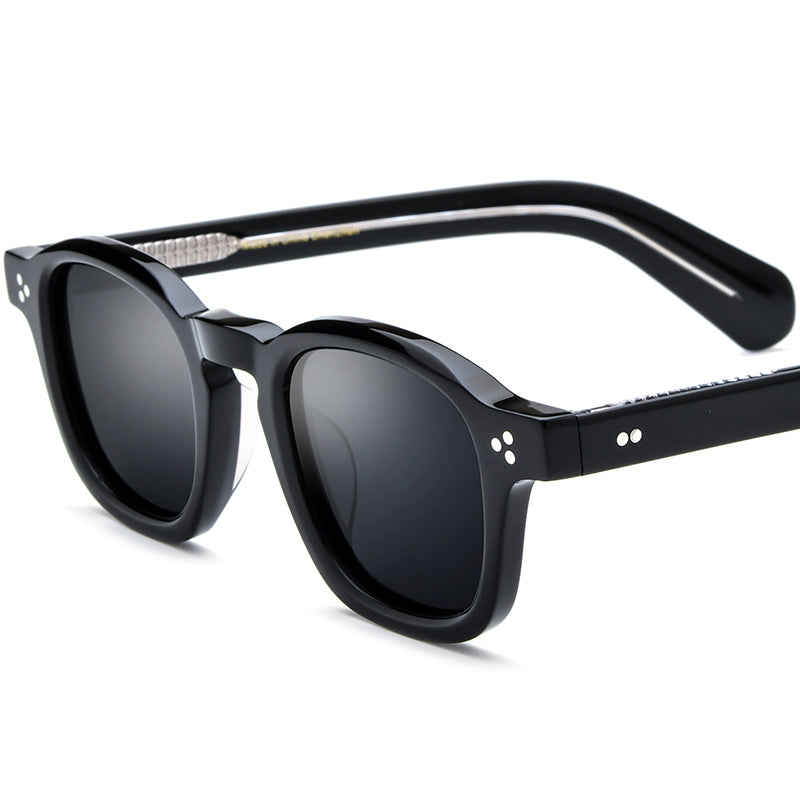 Matte Acetate Square Polarised Sunglasses - Black Gray Lens - MCROONS