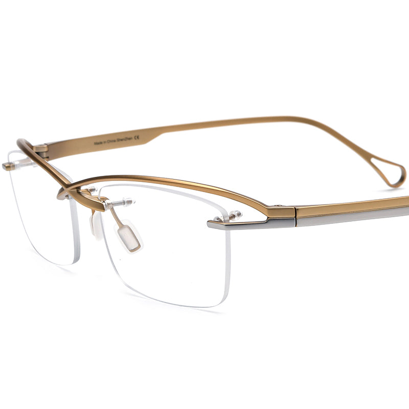 Designer Half-Rim Titanium Square Optical Glasses Frame - Gold - MCROONS