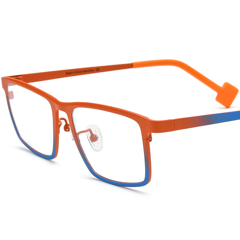 Colourful Titanium Square Optical Glasses Frame Retro - Matte Orange Gradient Blue - MCROONS