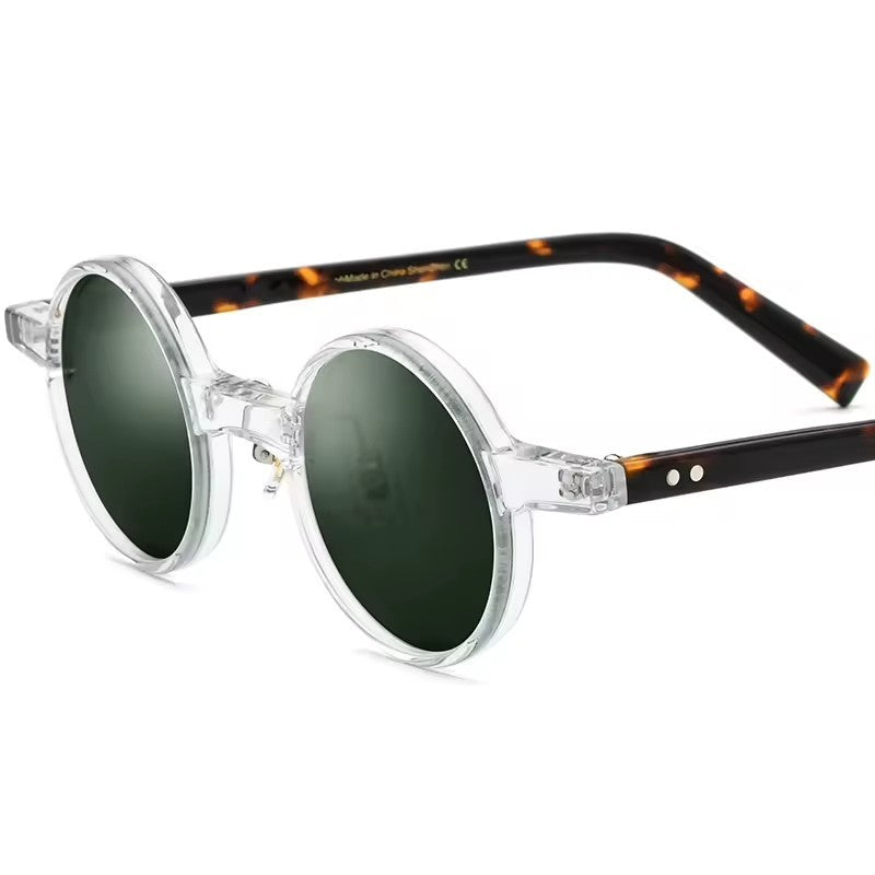Round Acetate Polarized Sunglasses Retro Mirrored UV400 - MCROONS - Transparent