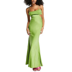 OEM 2026 Custom Fashion Sexy Club Party Summer Midi Dress Backless Strappy Satin Cut Out Maxi Midi Dress for Women