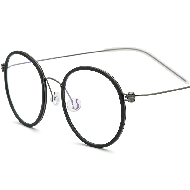 Designer Korean Titanium Round Optical Glasses - Black - MCROONS
