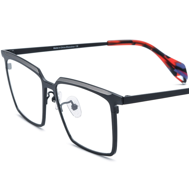 Retro Colourful Titanium Square Glasses - Matte Gray Black - MCROONS