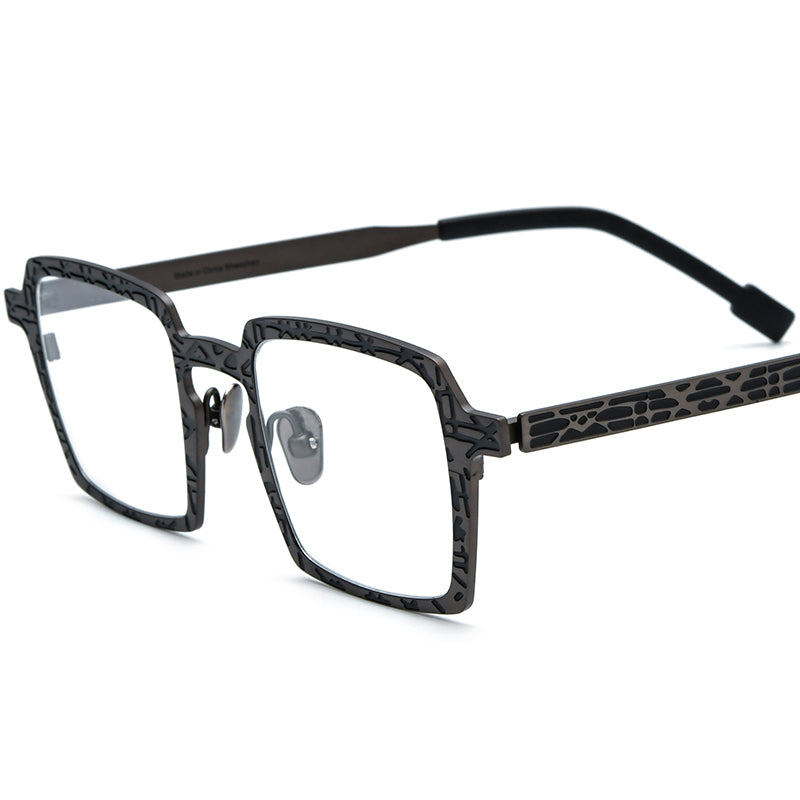 Colourful Titanium Patterned Square Optical Glasses Frame - Gray Black - MCROONS