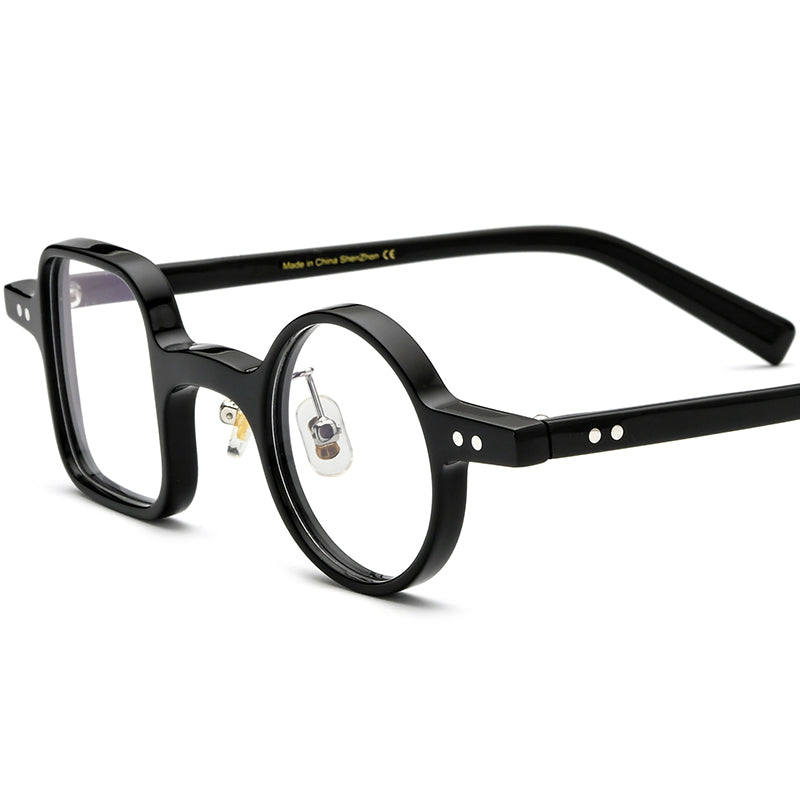 Vintage Asymmetric Acetate Optical Glasses Frame - Black - MCROONS