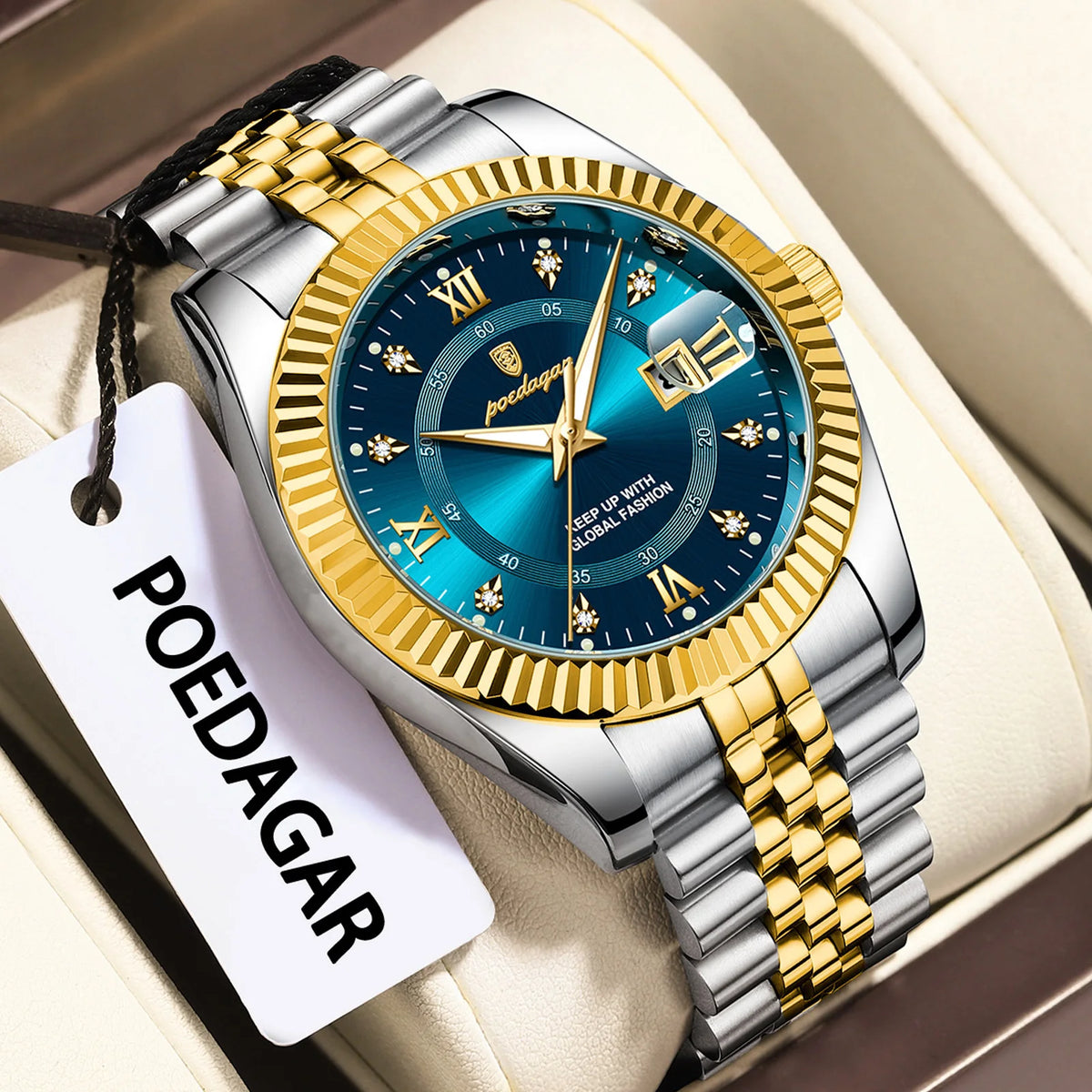 Poedagar 910 Men's Luxury Quartz Watch – Stainless Steel Band, Waterproof, Luminous, Date