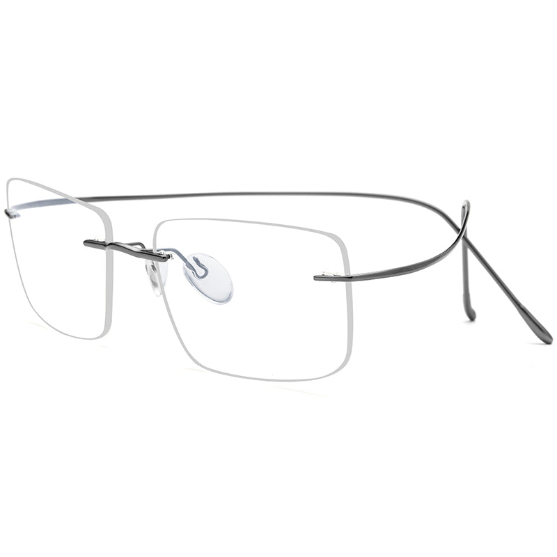 Rimless Titanium Square Optical Glasses Frame - Gray - MCROONS