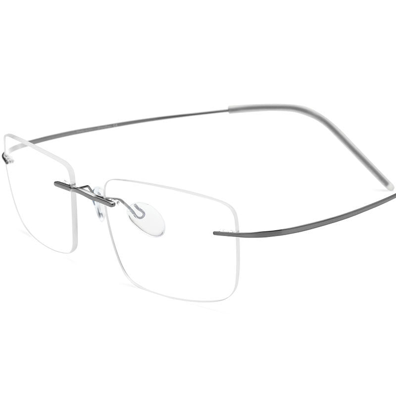 Rimless Titanium Square Optical Glasses Frame - Gray - MCROONS