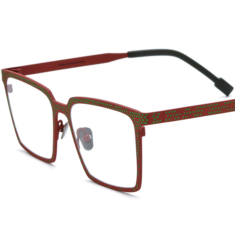 Colourful Titanium Textured Square Optical Glasses Designer - Red Green - MCROONS