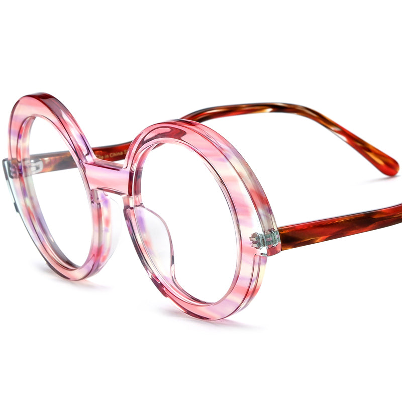 Multicolour Vortex Acetate Round Optical Glasses Frame Retro - Pink - MCROONS