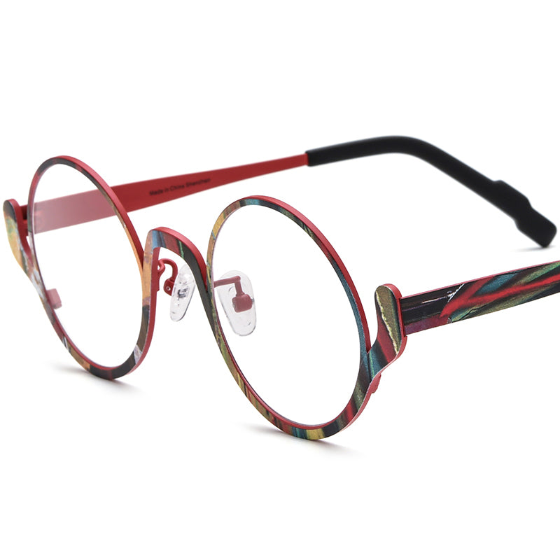 Vintage Titanium Round Optical Glasses Frame - Red - MCROONS