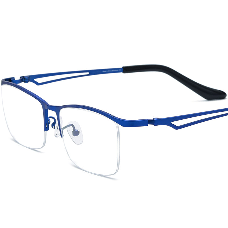Half-Rim Square Titanium Optical Glasses Frame - Blue - MCROONS
