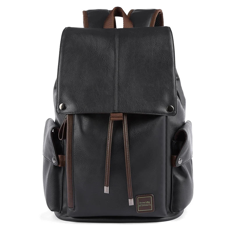 Men's PU Leather Laptop Business Travel School Motorcycle Backpack