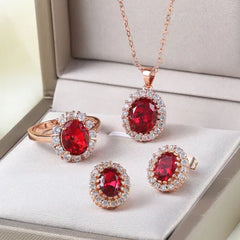 Fashion Classic Women Jewellery 18K Rose Gold Plated AAA+CZ Necklace Ring Earring Wedding Jewelry Set