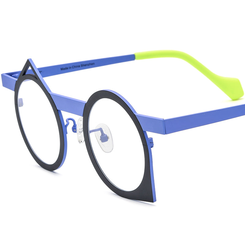 Colourful Titanium Irregular Optical Glasses Frame Vintage - Matte Black Blue - MCROONS
