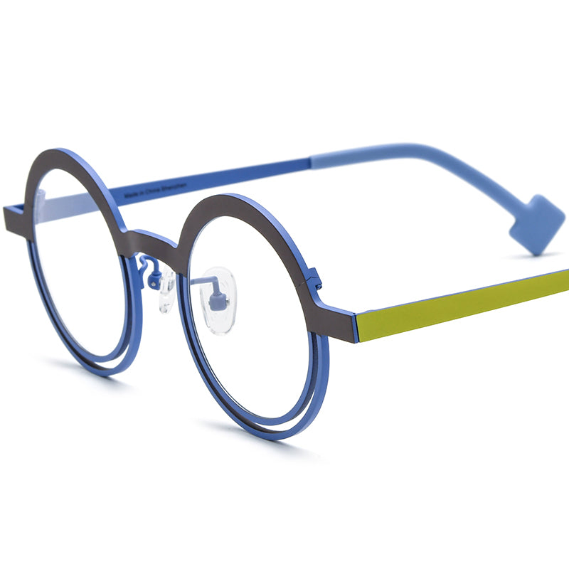 Colourful Titanium Round Halo Optical Glasses Frame - Brown Blue - MCROONS
