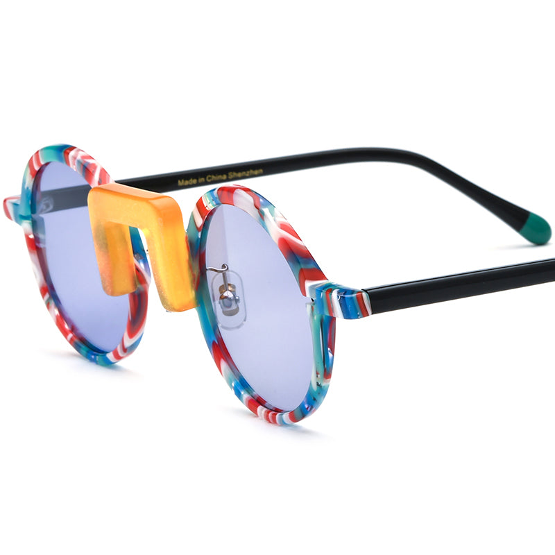 Acetate Round Polarized Sunglasses Vintage Mirrored - Colorful Purple Lens - MCROONS