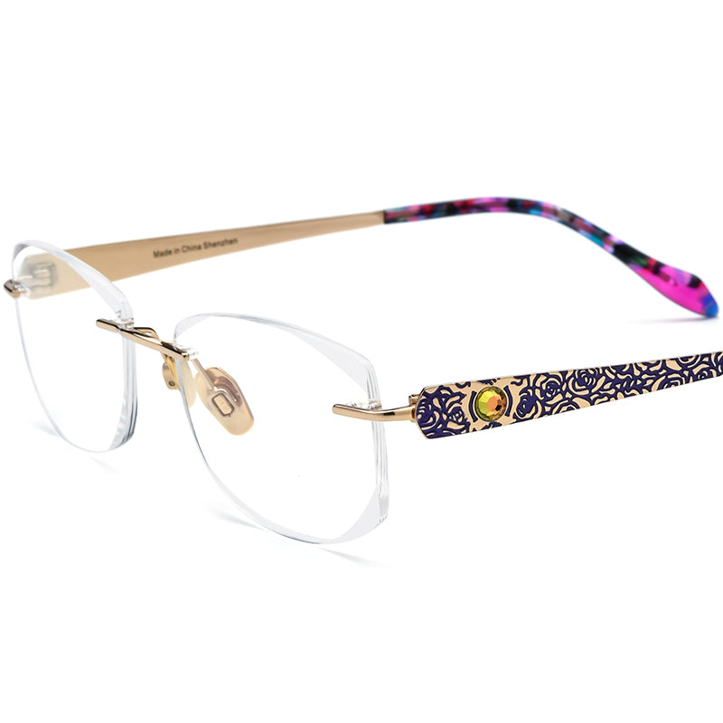 Wire Titanium Rimless Optical Glasses Diamond Trim - MCROONS - Purple