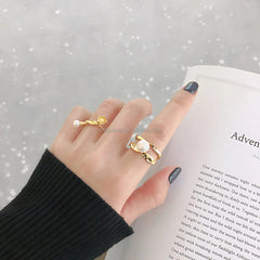 Sterling Silver Flower Ring 18k Gold Plated Open Rings with Pearl