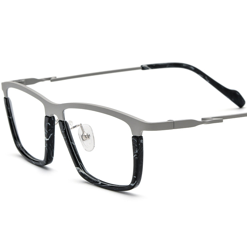 Retro Vintage Acetate Titanium Square Glasses - Matte Gray - MCROONS
