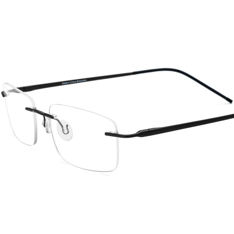Rimless Titanium Square Optical Glasses Frame Ultralight - Black - MCROONS