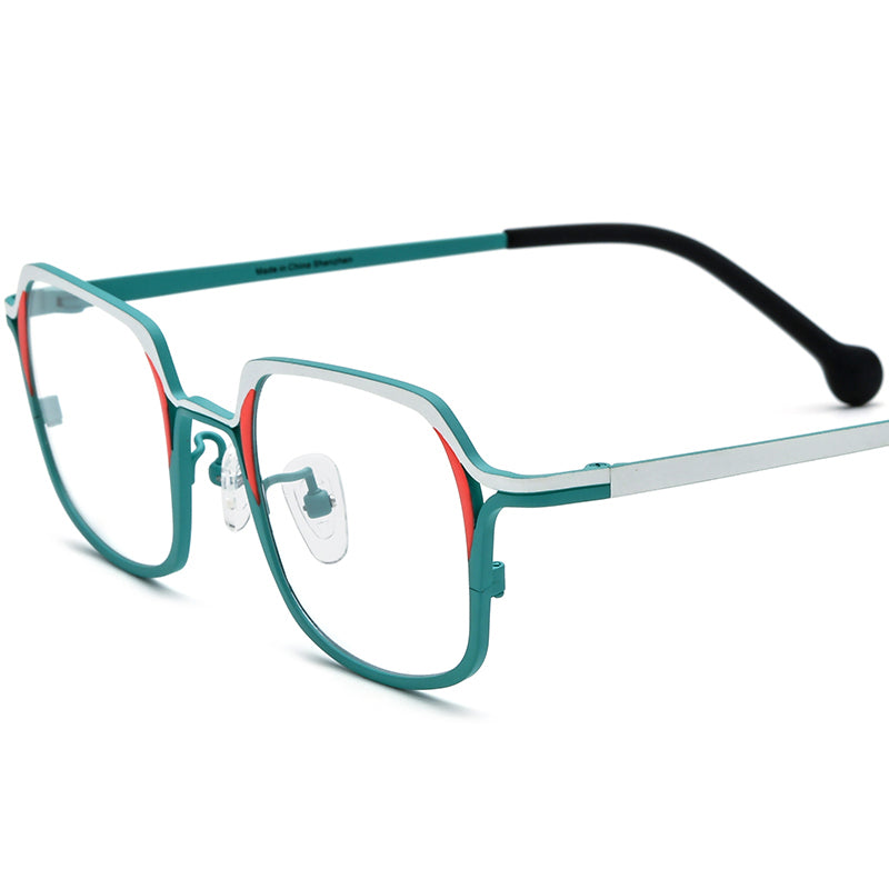 Colourful Titanium Square Optical Glasses Frame - White Blue - MCROONS