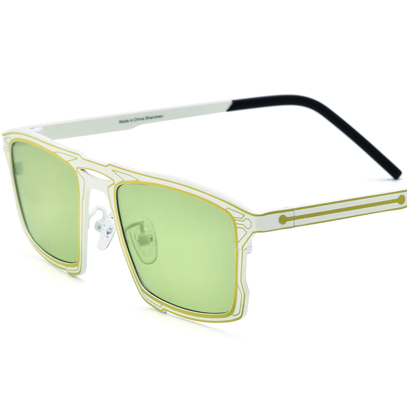 Pure Titanium Square Polarized Sunglasses UV400 - Yellow White Green Lens - MCROONS