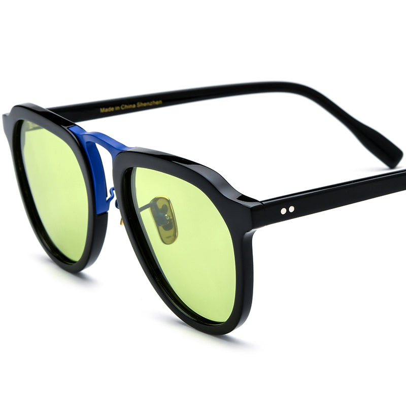 Classic Pilot Style Polarized Mirrored Sunglasses UV400 - Blue Black Green Lens - MCROONS
