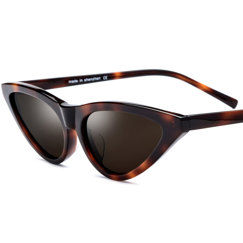 Acetate Cat Eye Polarised Sunglasses - Leopard Frame Brown Lens - MCROONS
