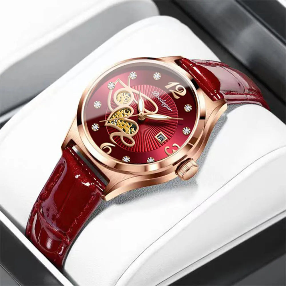 Poedagar 310 Women's Luxury Quartz Watch – Leather Strap, Waterproof, Luminous, Date