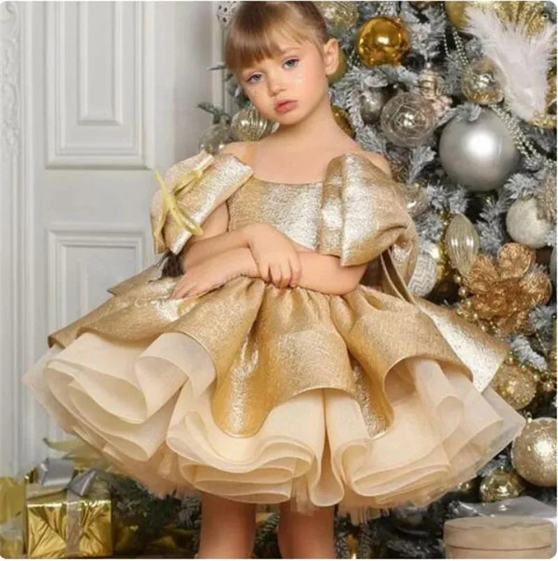 1st birthday princess dress Stylish Gold Satin Polyester Baby Girl's First Neckline:COWL size:M Outfit is floor length Five Trends in Men's