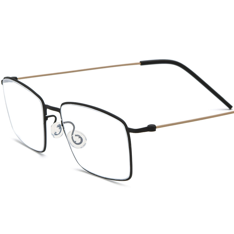 Titanium Square Optical Glasses Frame Screwless Ultralight - Black Gold - MCROONS
